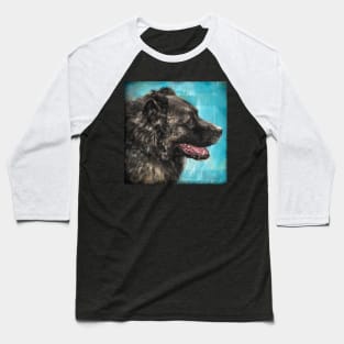 Painting of a Russian Bear Dog on Blue Background Baseball T-Shirt